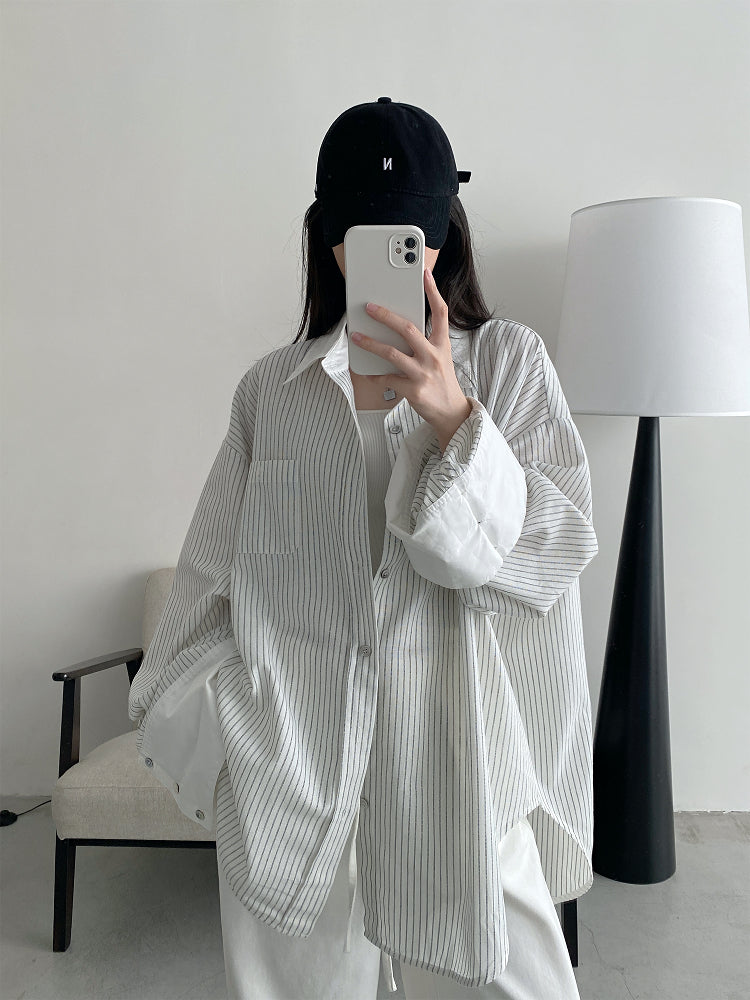 オーバーサイズ・ピンストライプ・チュニックシャツ N615