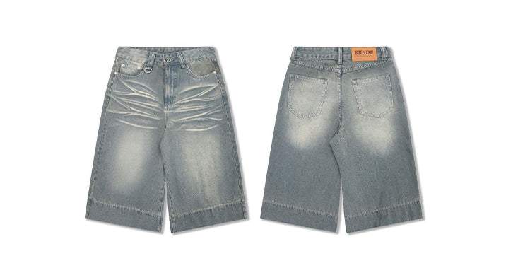 ミドル丈ワイドデニムハーフパンツ N479