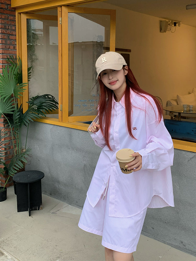 ストライプシャツショーツセットアップ N450