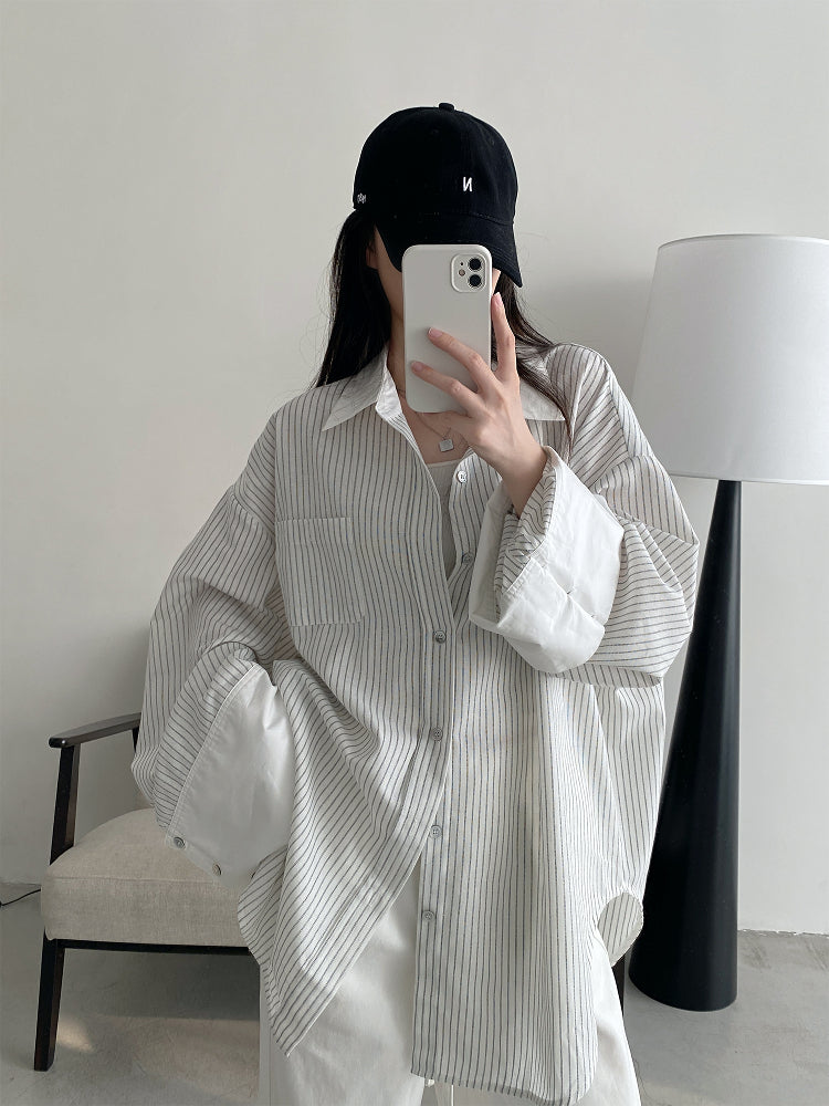 オーバーサイズ・ピンストライプ・チュニックシャツ N615