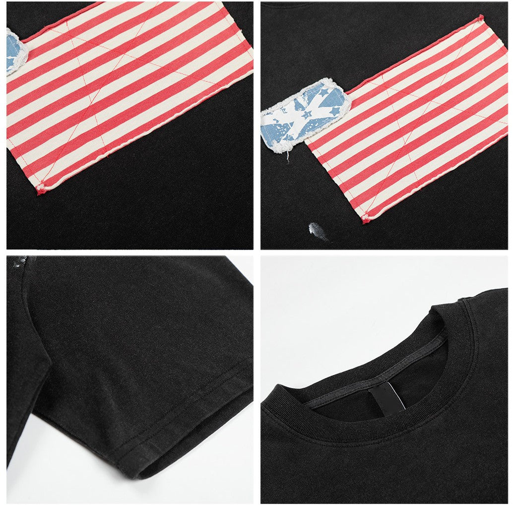 フラッグパッチダメージ加工ルーズTシャツ N1289