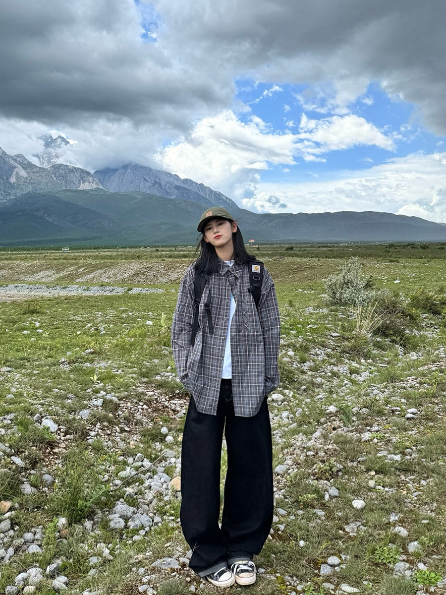 チェック柄長袖シャツ N495