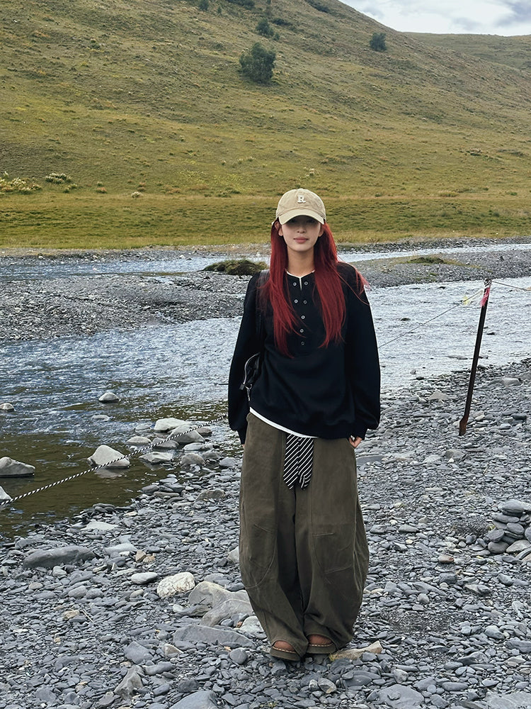 フェイクツーピースヘンリーカラースウェット N686