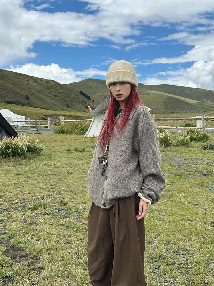 オーバーサイズ・カラー付きニットカーディガン N684