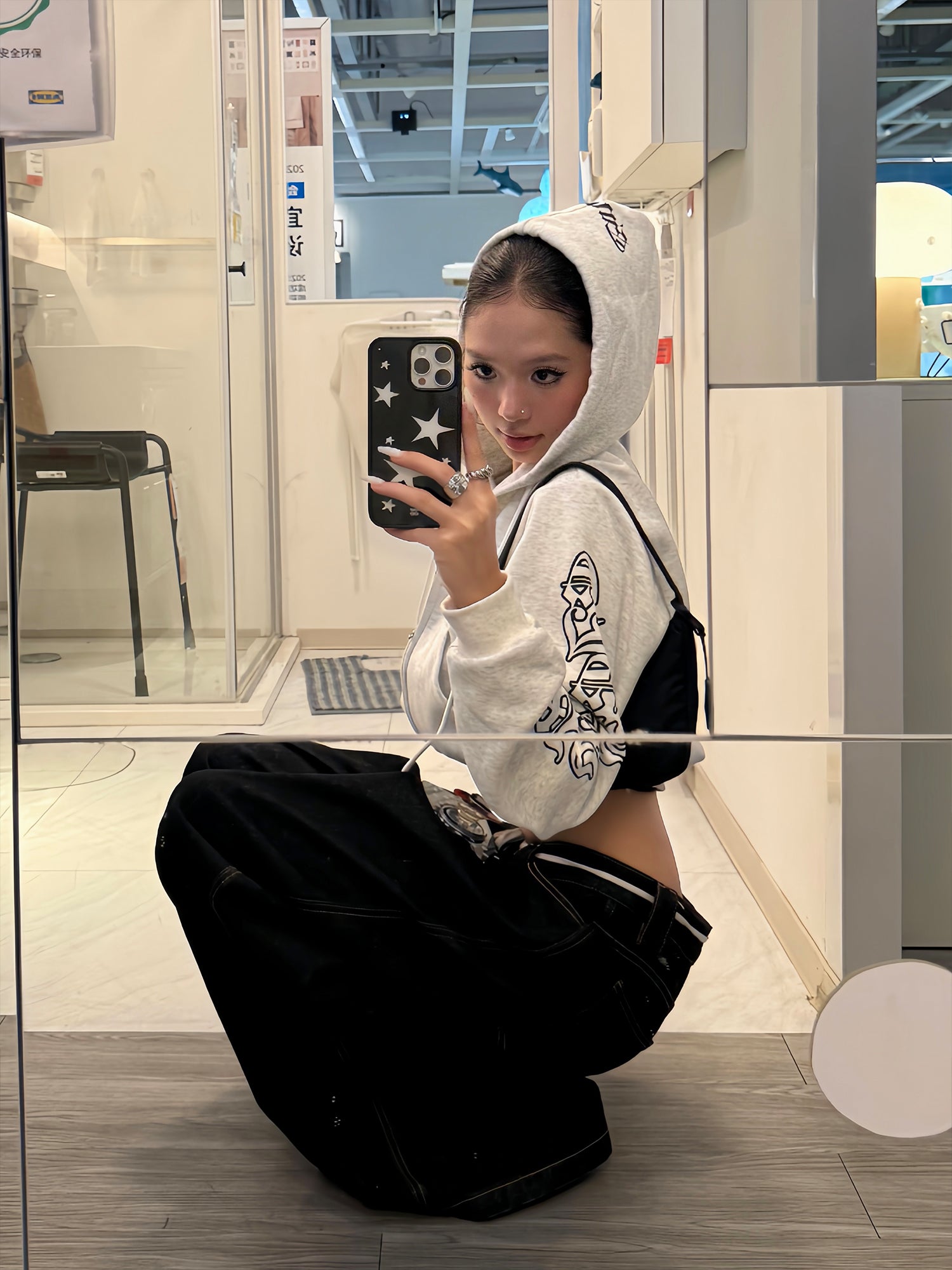 ショート丈プリントジッパーパーカー N537