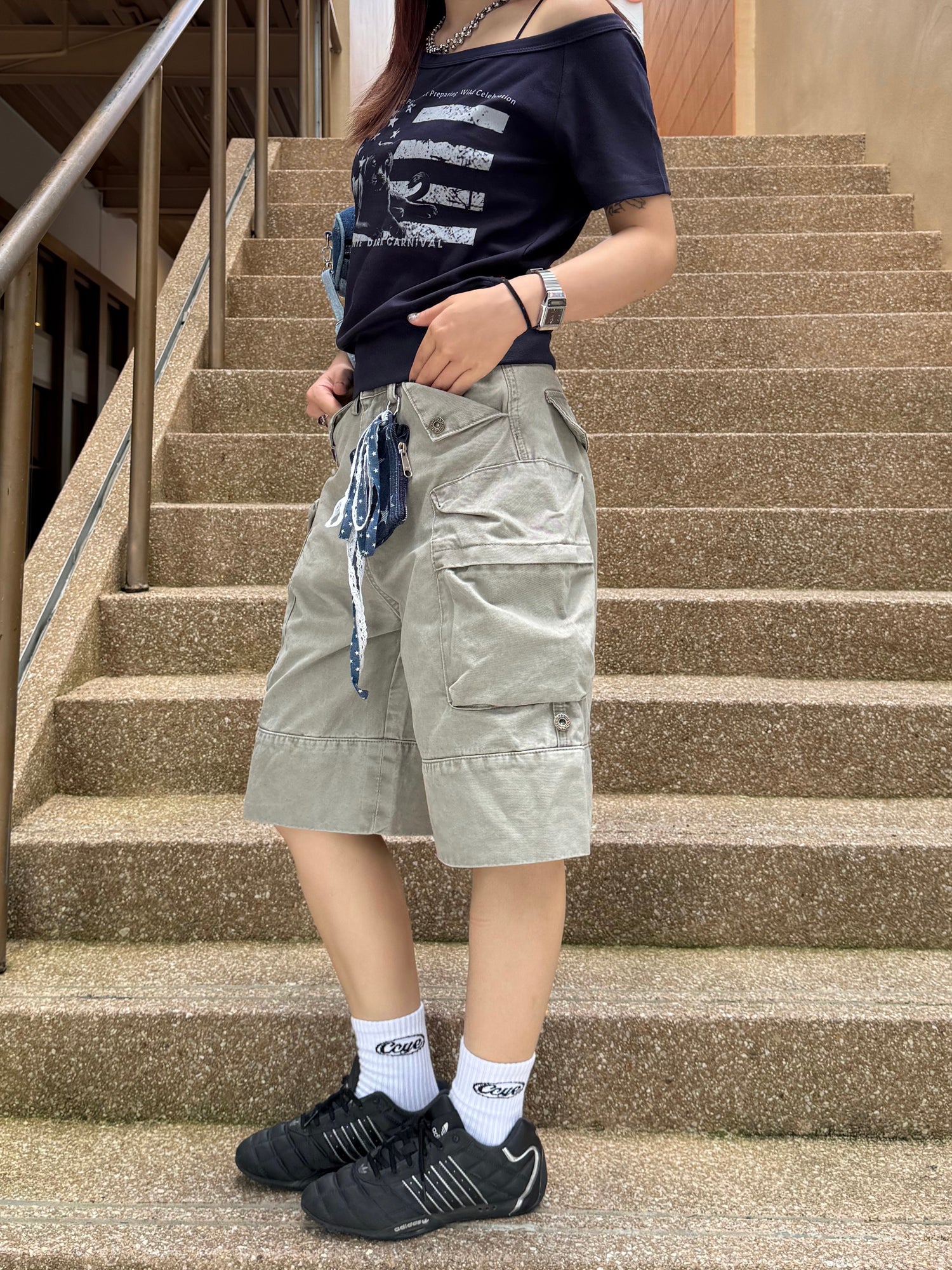 ミリタリー ワイドカーゴハーフパンツ N509