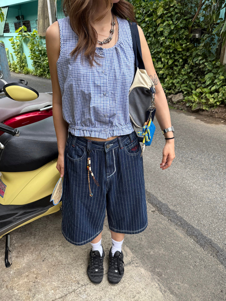 ストライプクロップドパンツ N477