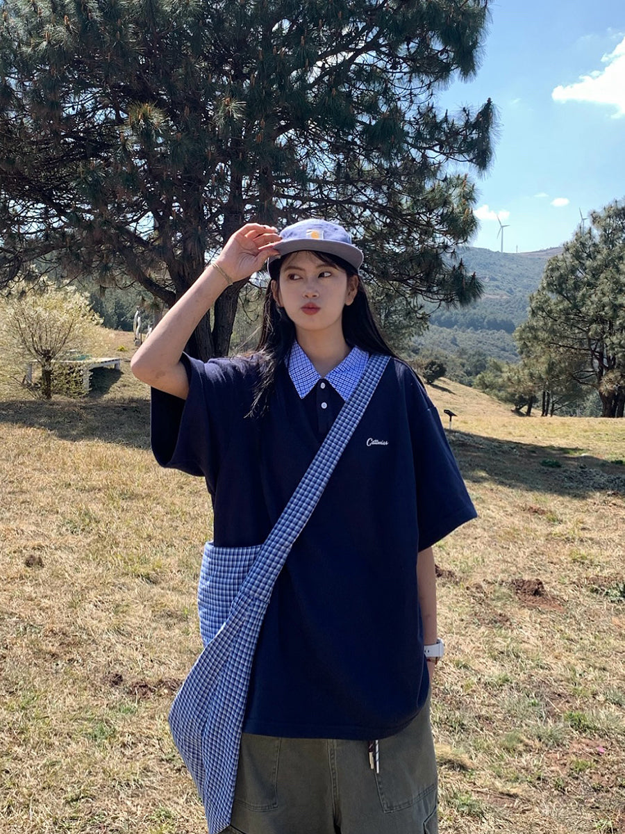 チェック柄半袖ポロシャツ N419