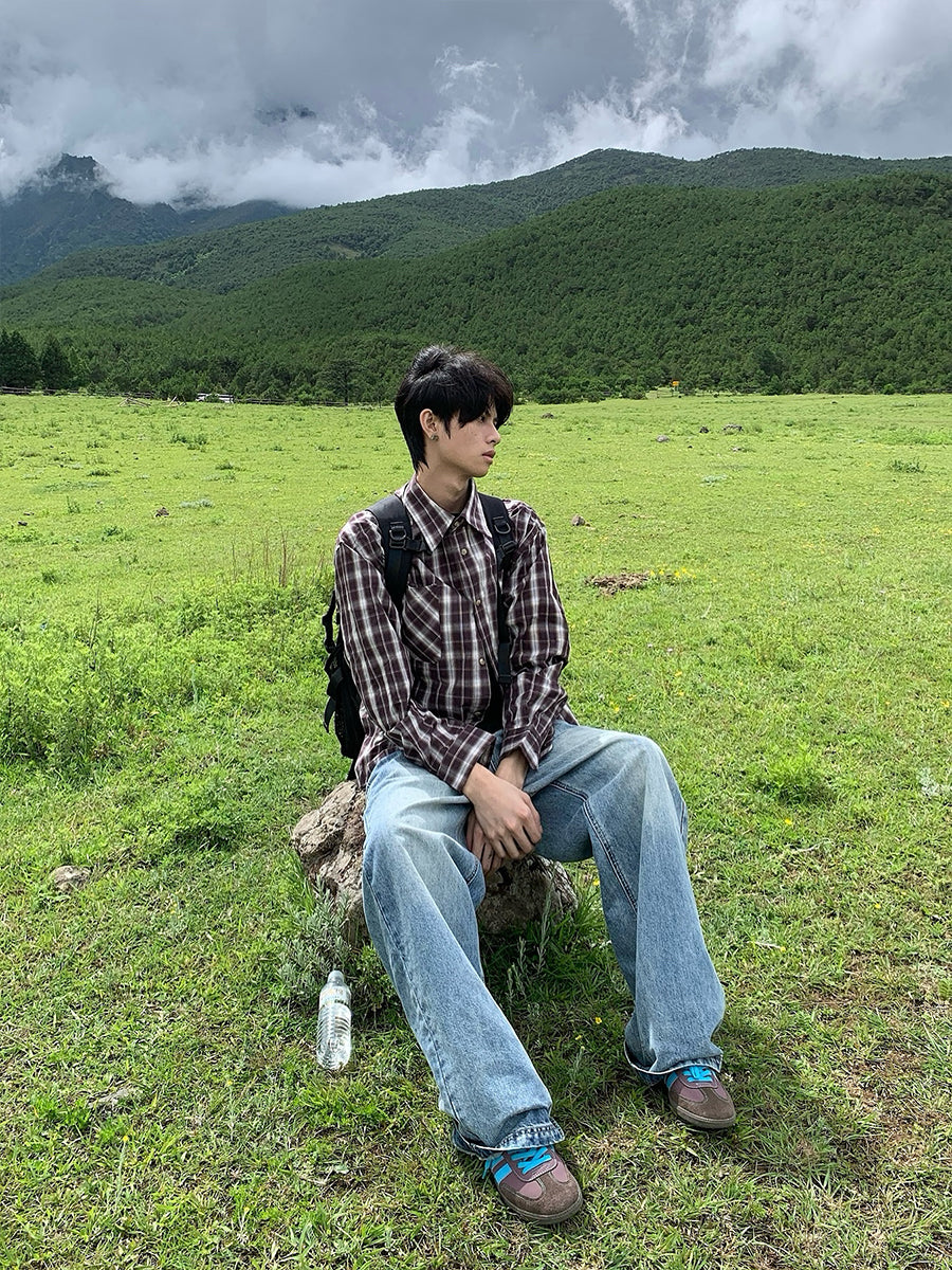 チェック柄長袖シャツ N558