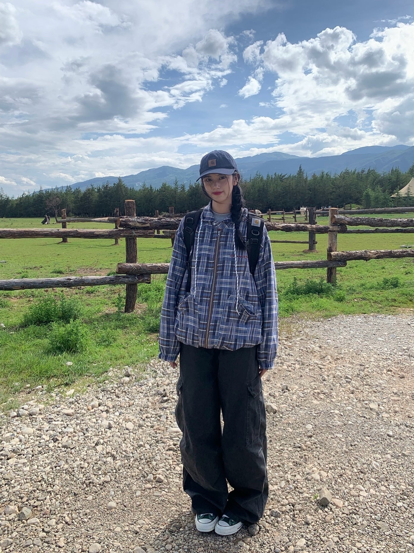 フード付きアシメチェックジャケット N131