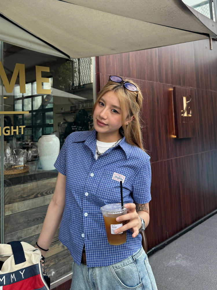 チェック柄半袖長袖シャツ N471