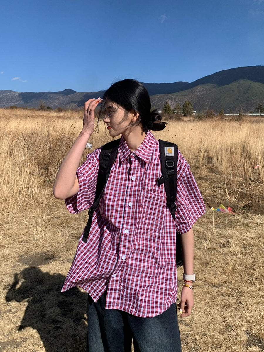 チェック柄半袖Tシャツ N433