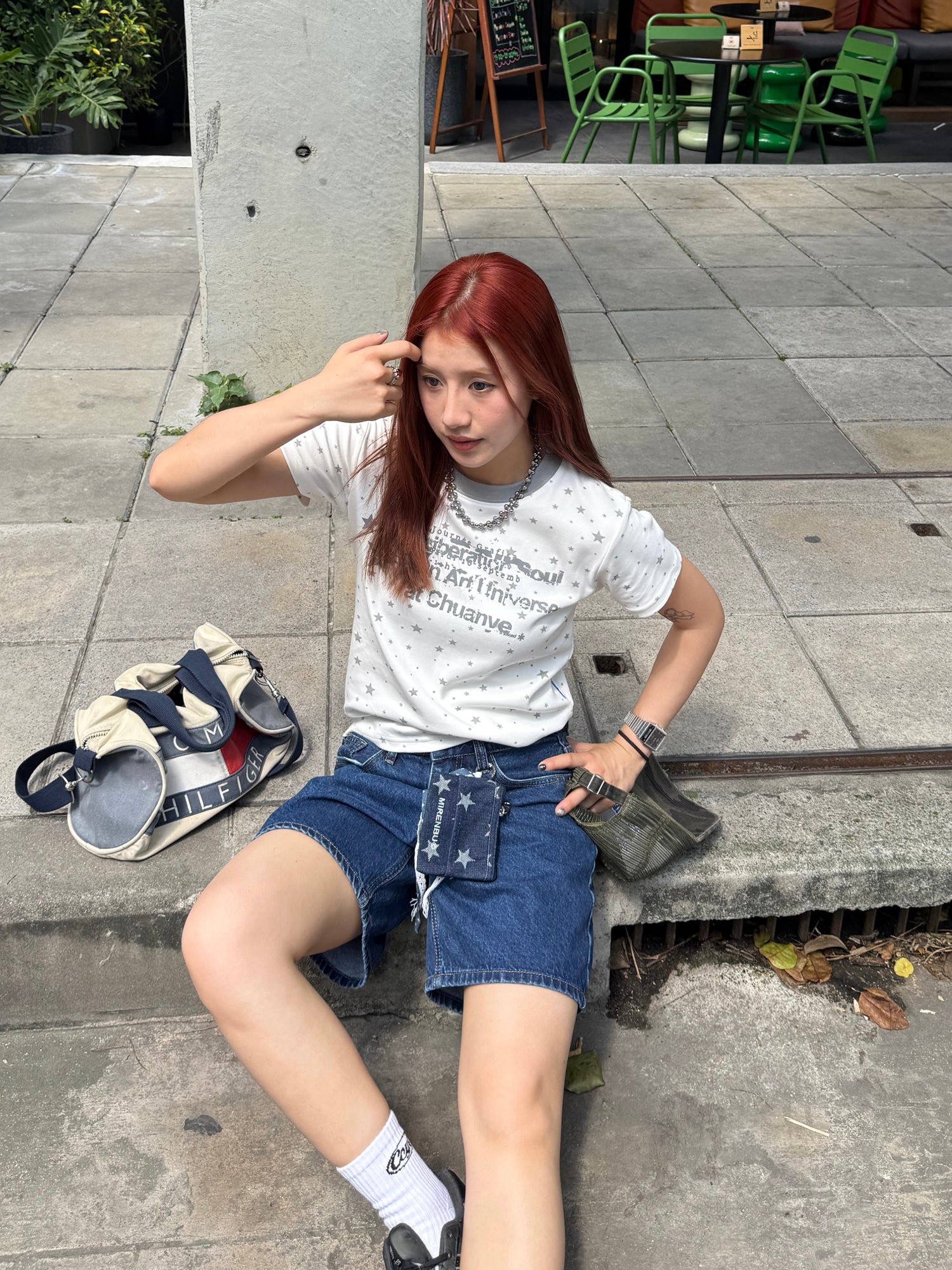 スター総柄 カレッジロゴTシャツ N508