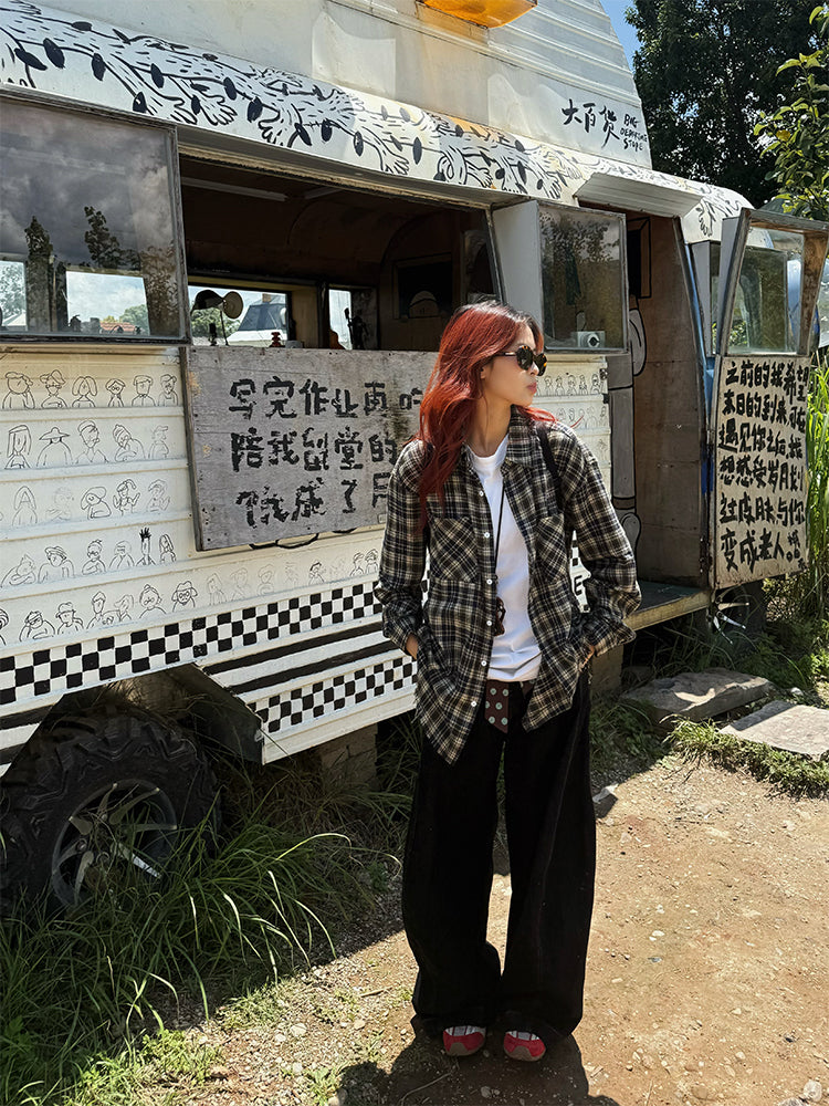 チェック柄長袖シャツ N592