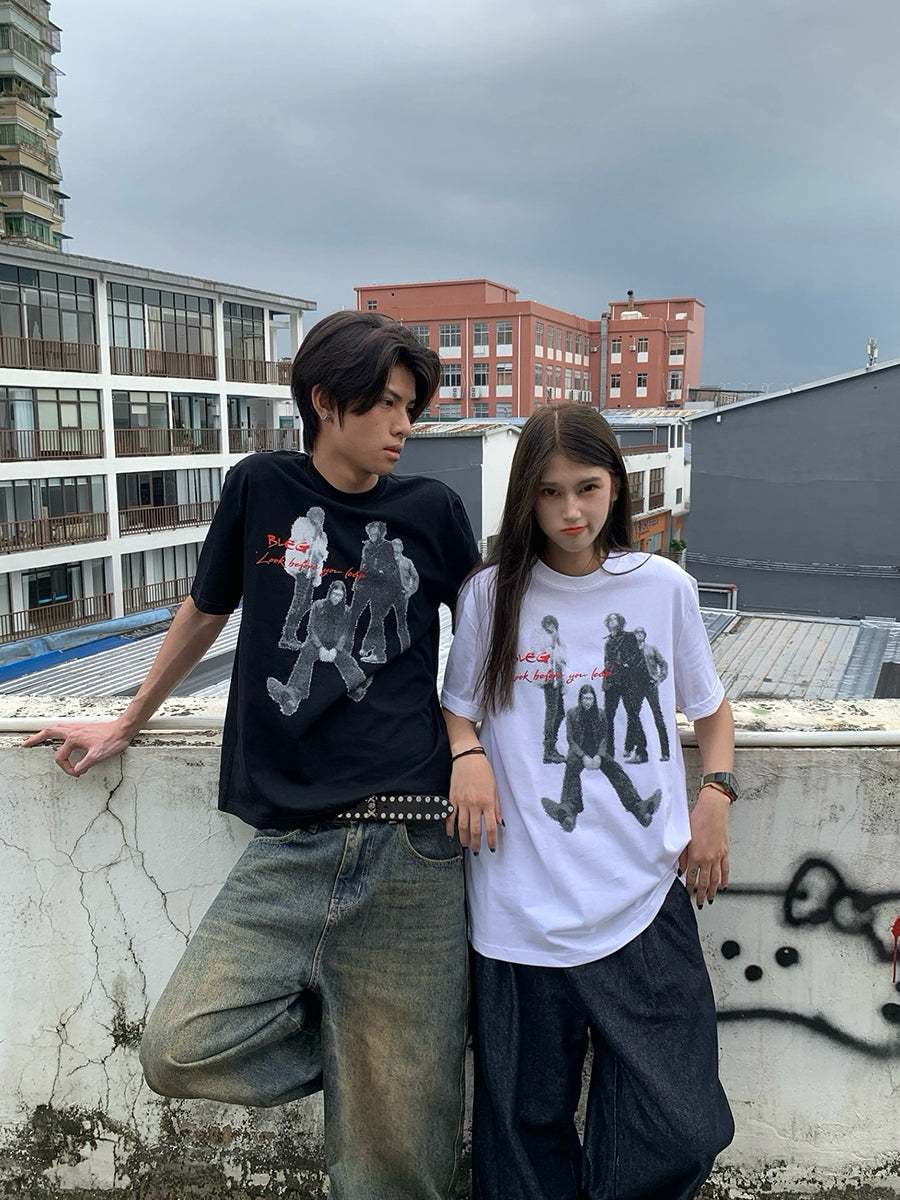 ラウンドネックロックプリントTシャツ N442