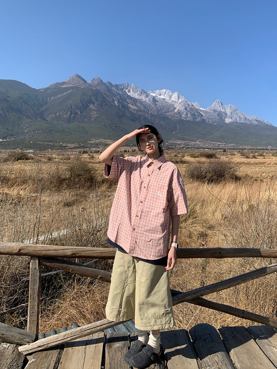 ギンガムチェック半袖シャツ N436