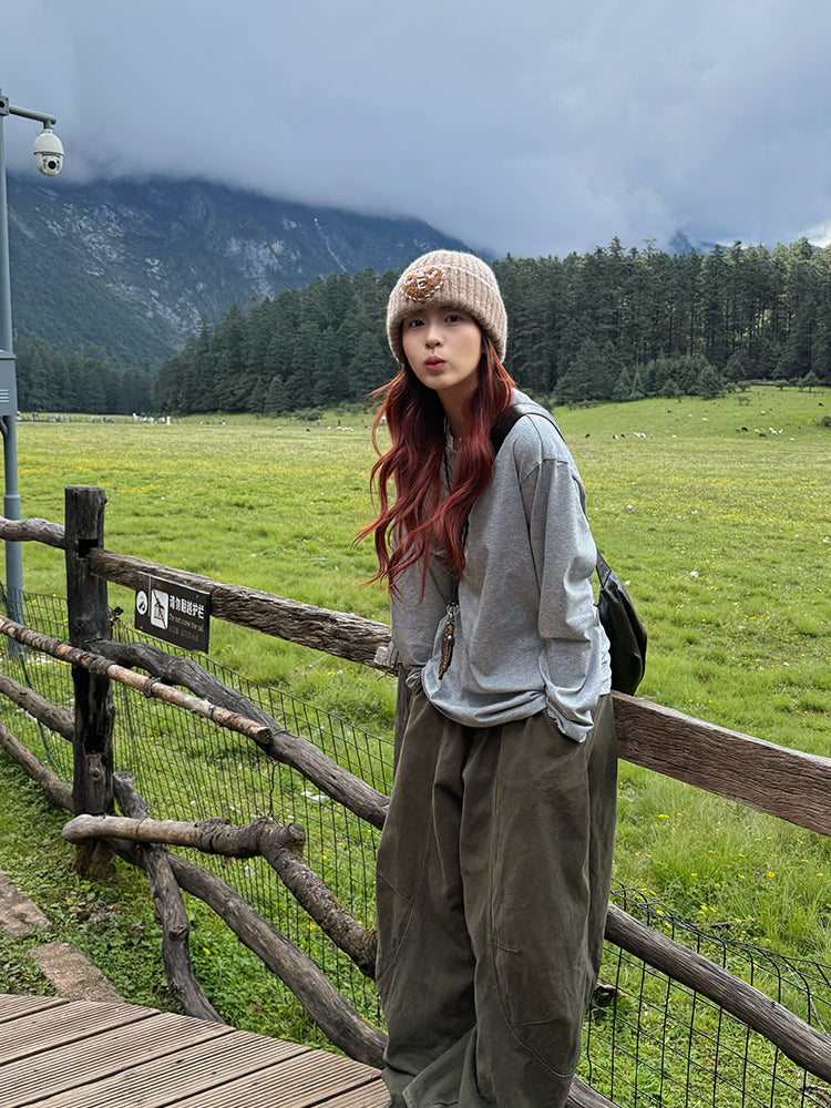 フェイクツーピースヘンリーカラー長袖Tシャツ N593