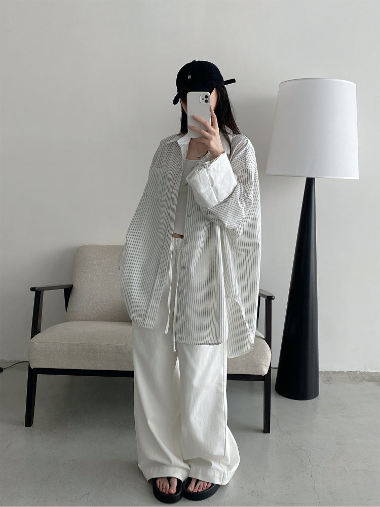 オーバーサイズ・ピンストライプ・チュニックシャツ N615