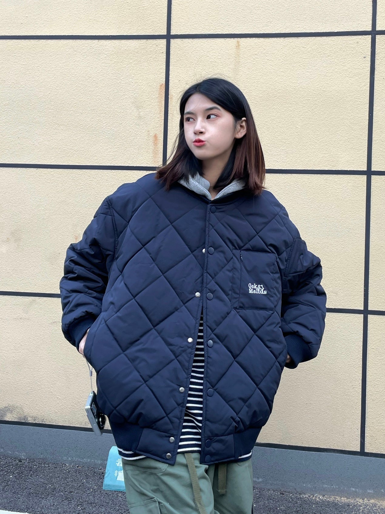 フード取り外し可/ノーカラーキルティングライトダウンジャケット N161