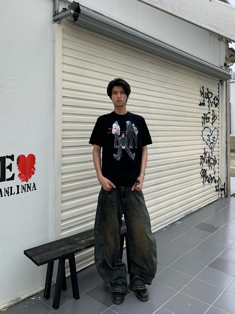 ラウンドネックロックプリントTシャツ N442