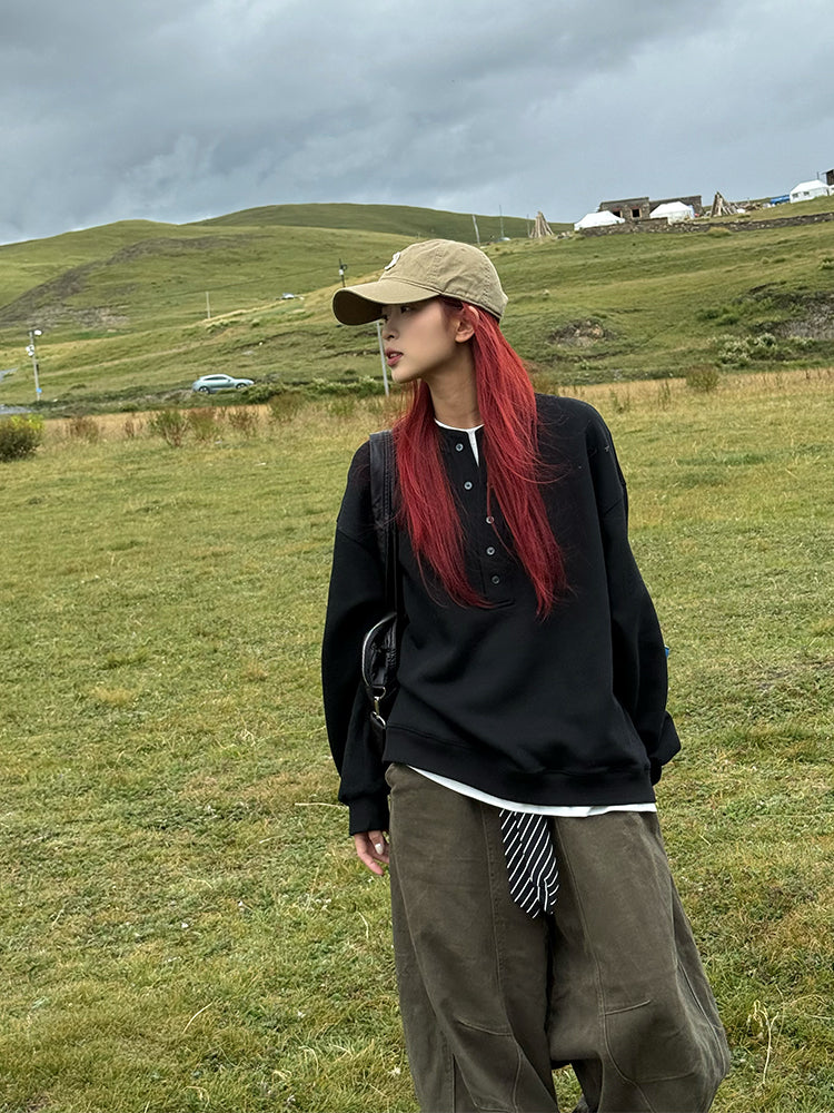 フェイクツーピースヘンリーカラースウェット N686