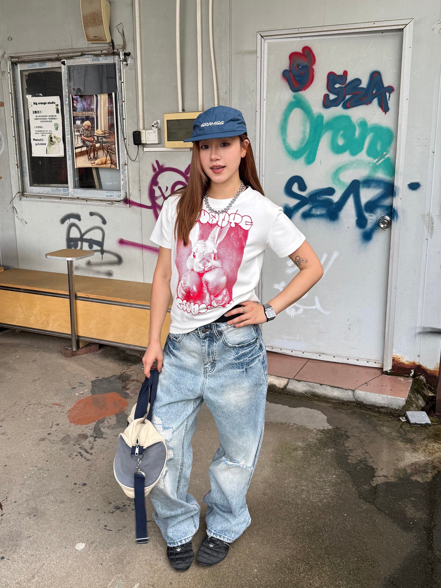 クラッシュ加工 ワイドバギーデニム N514