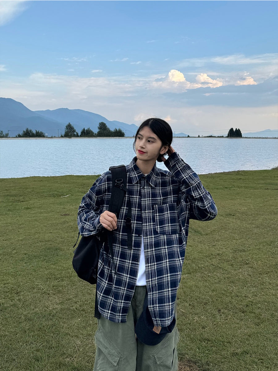 ネイビーブラックチェックシャツ N124