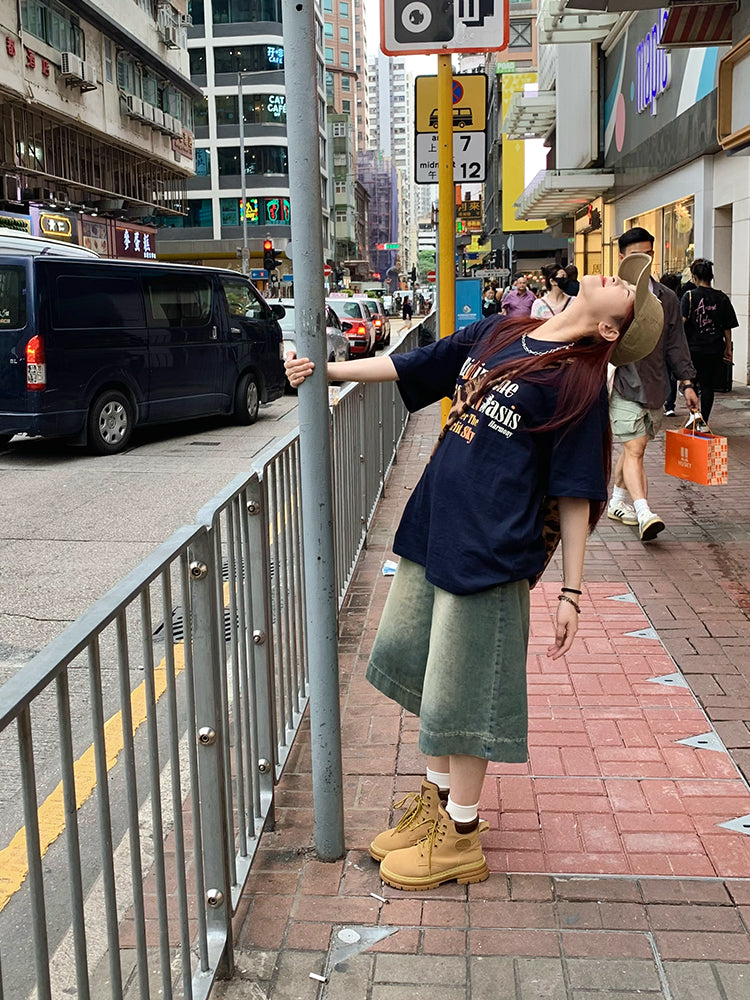 ミドル丈ワイドデニムハーフパンツ N479