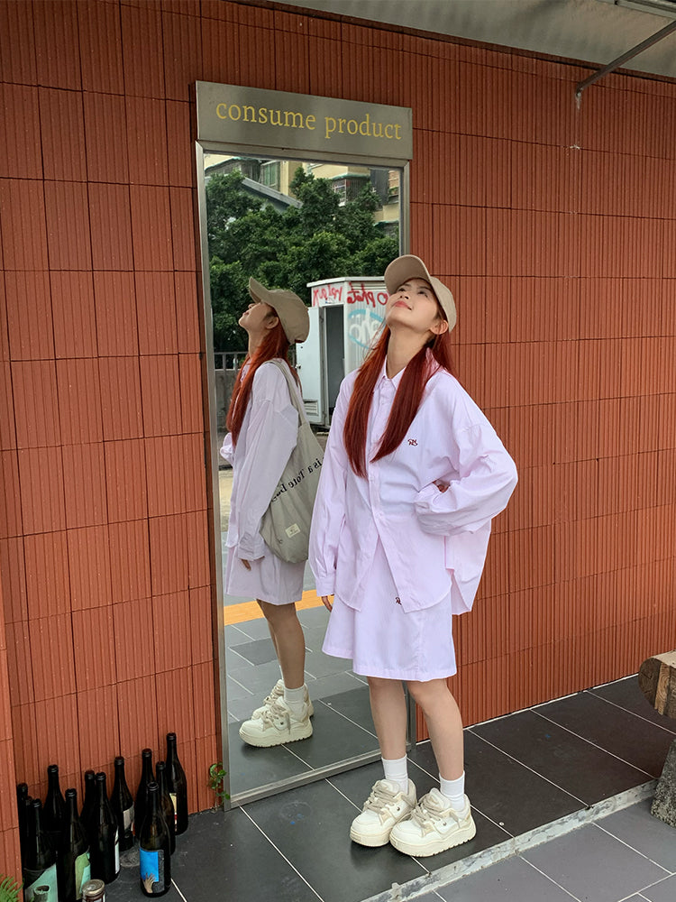 ストライプシャツショーツセットアップ N450