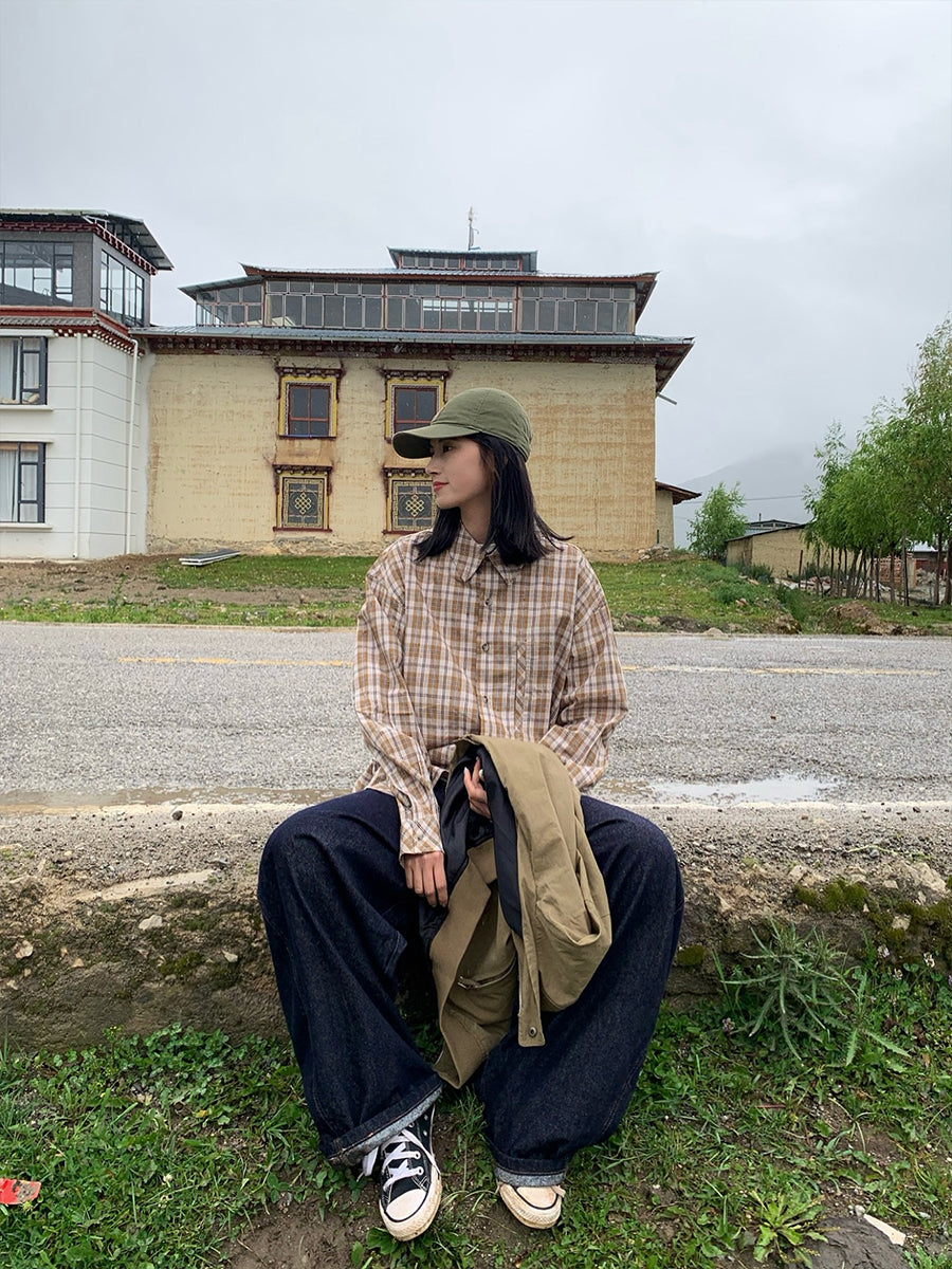 チェック柄長袖シャツ N495