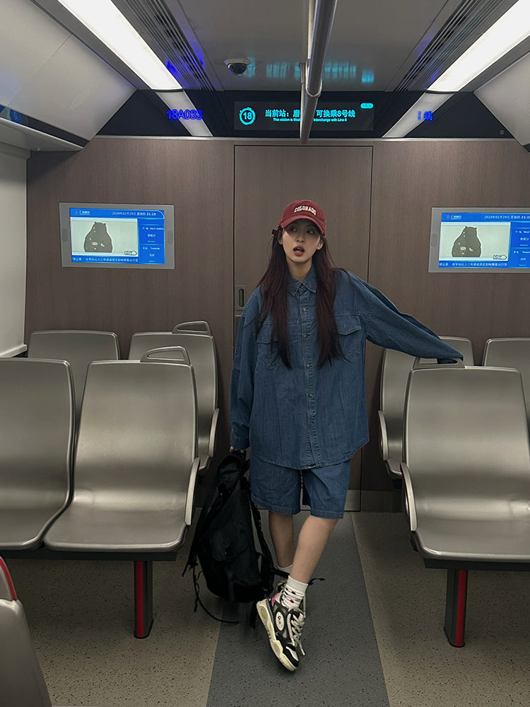 ルーズフィットハーフパンツデニムセットアップ N140