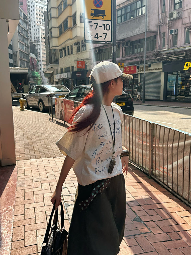 手書き風プリント 半袖Tシャツ リラックスフィット 大人カジュアル N429