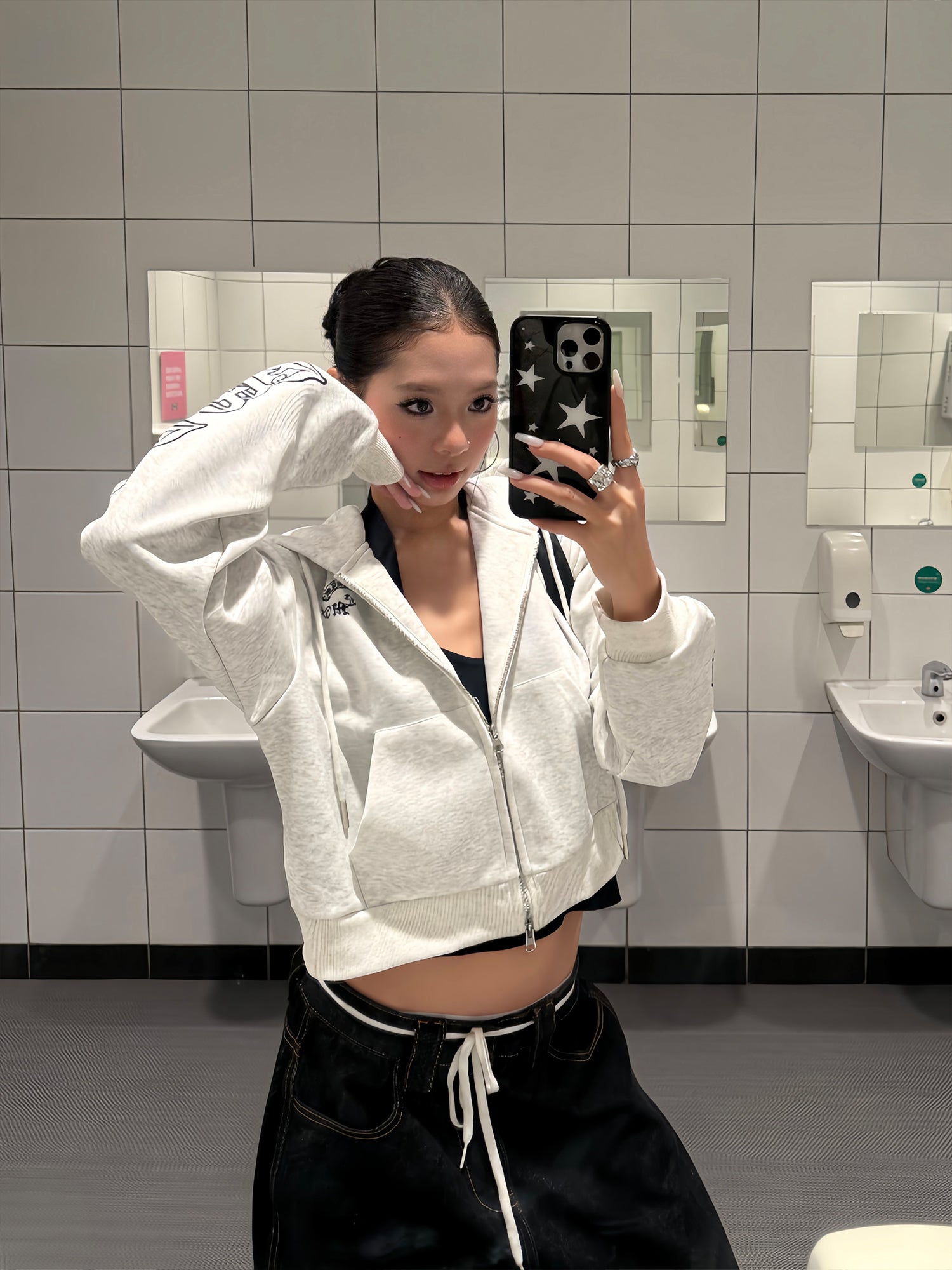 ショート丈プリントジッパーパーカー N537