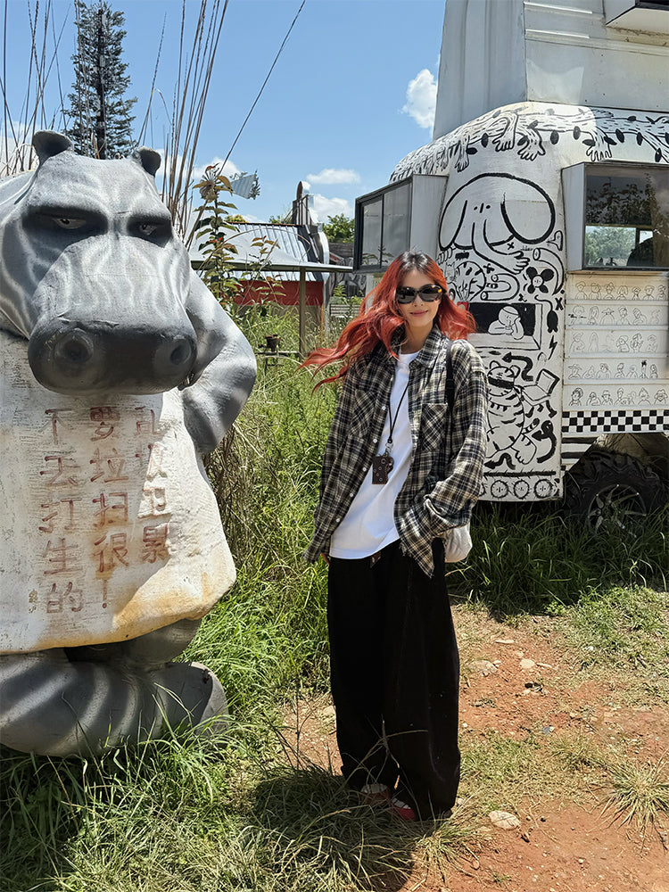 チェック柄長袖シャツ N592