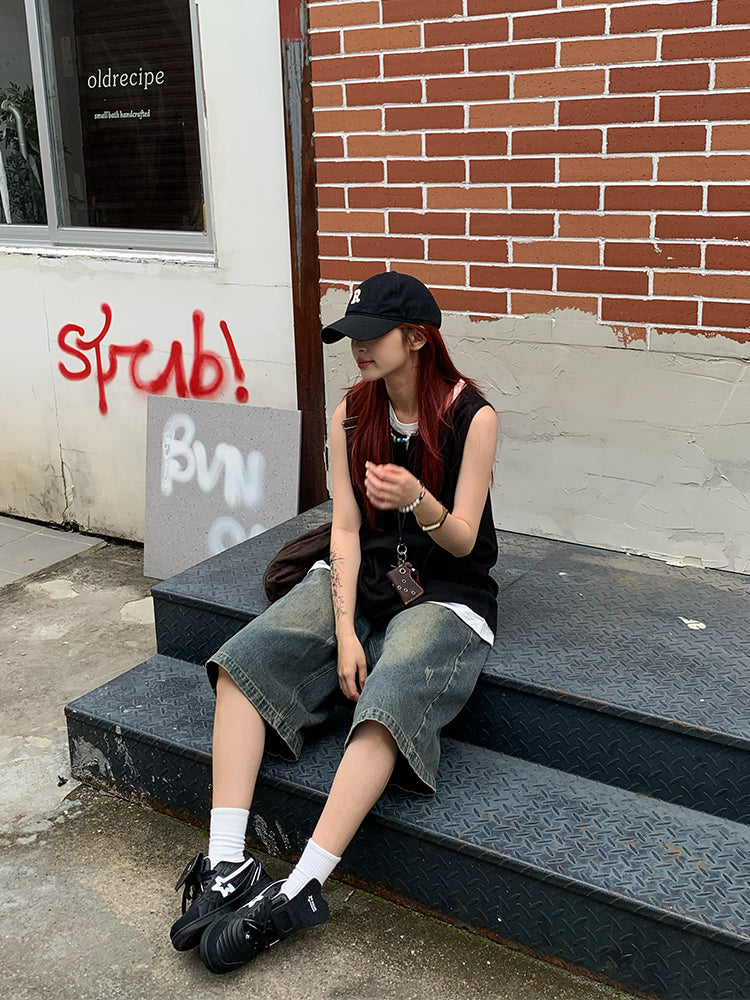 ワイドデニムショートパンツ N464