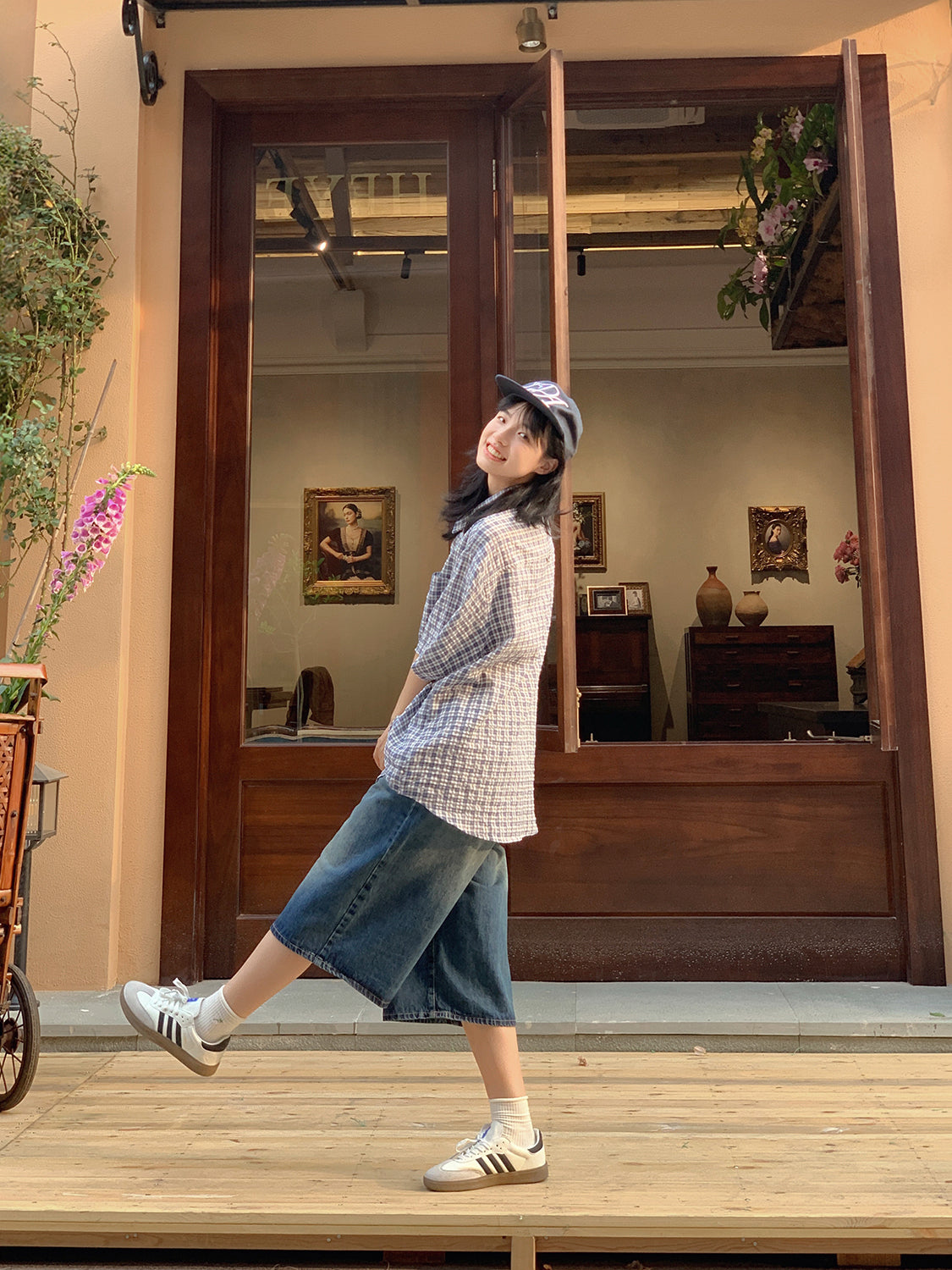 チェック柄長袖シャツ N468