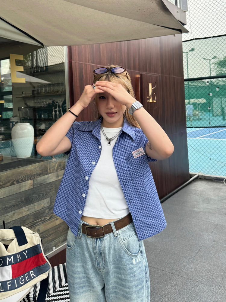 チェック柄半袖長袖シャツ N471