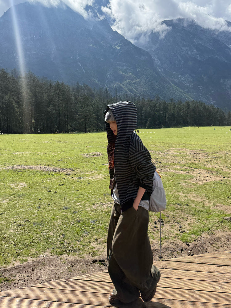 ファー付きボーダーパーカー N547