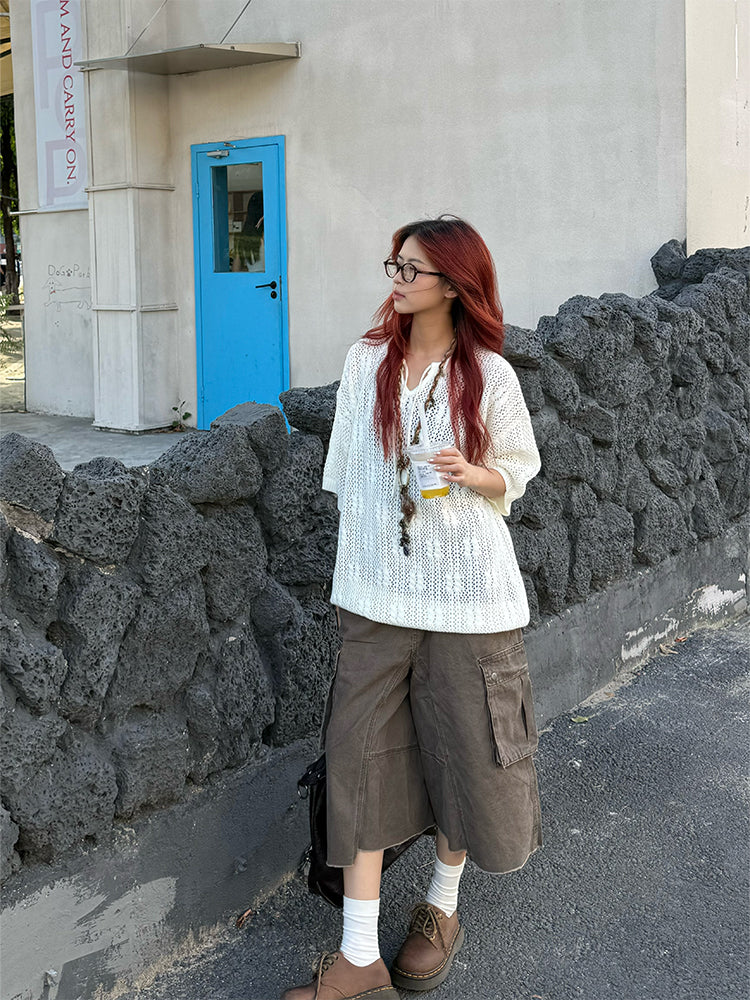 ウォッシュ加工クロップドパンツ N482