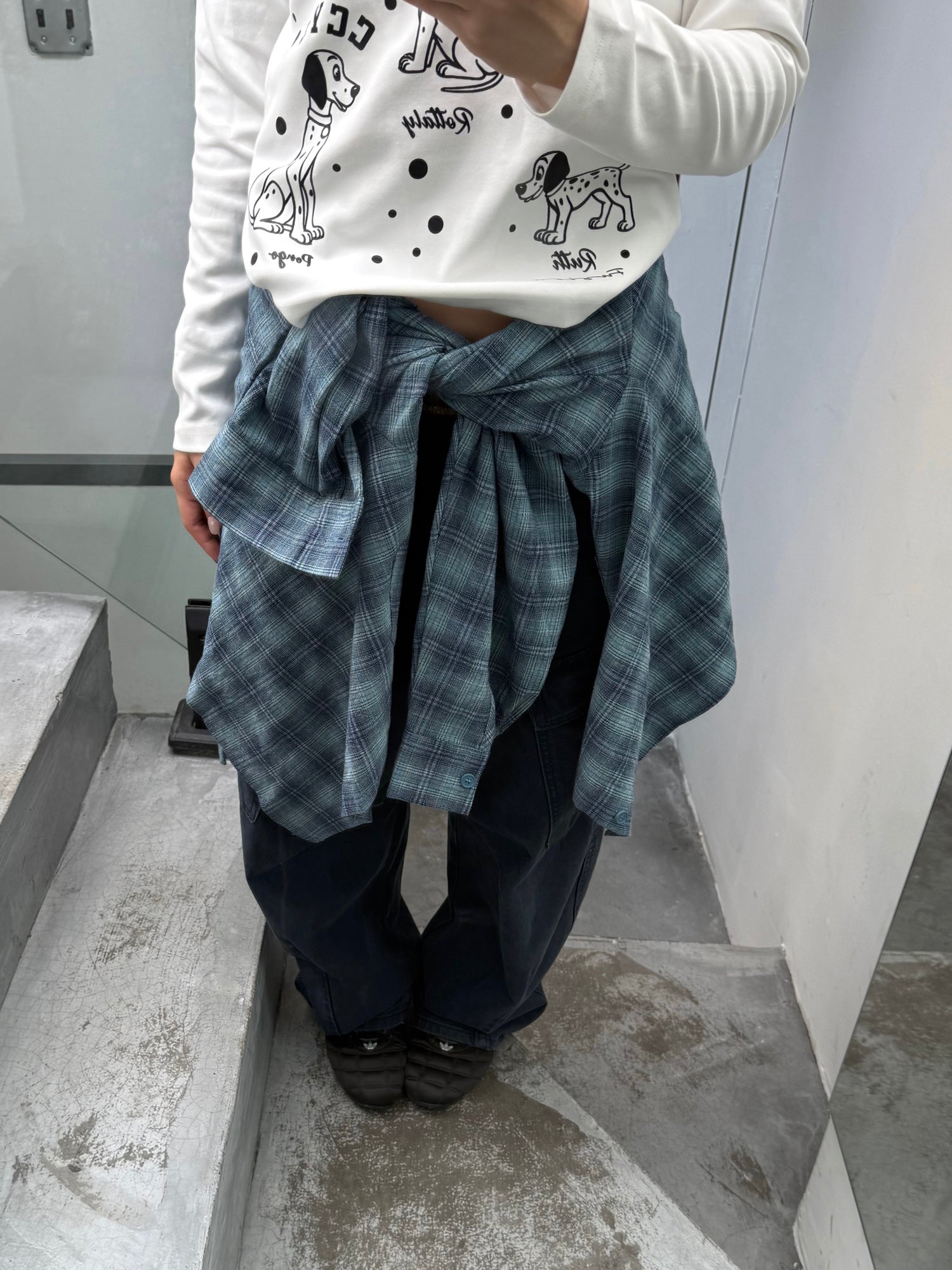 チェック柄フード付き長袖シャツ N543