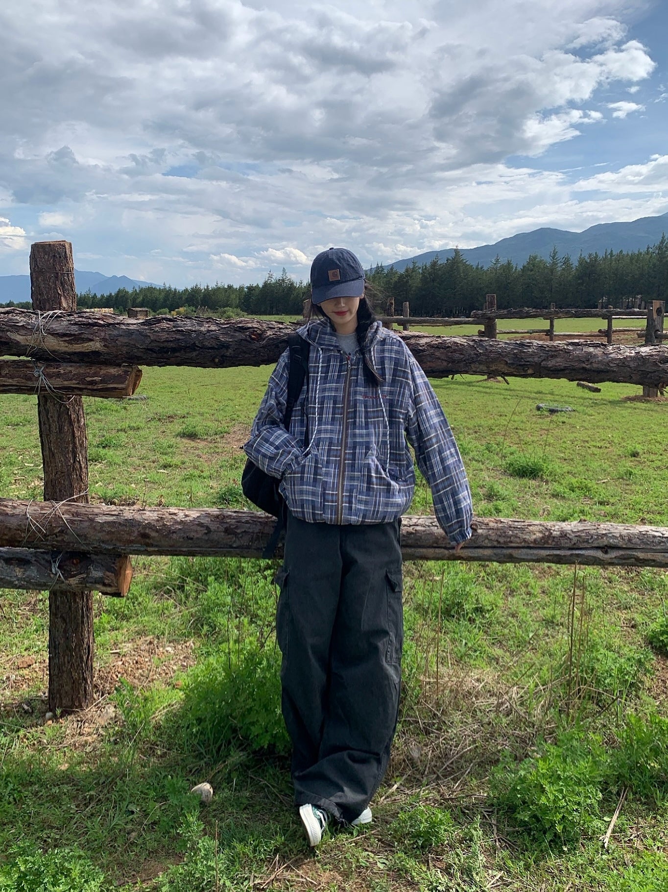 フード付きアシメチェックジャケット N131