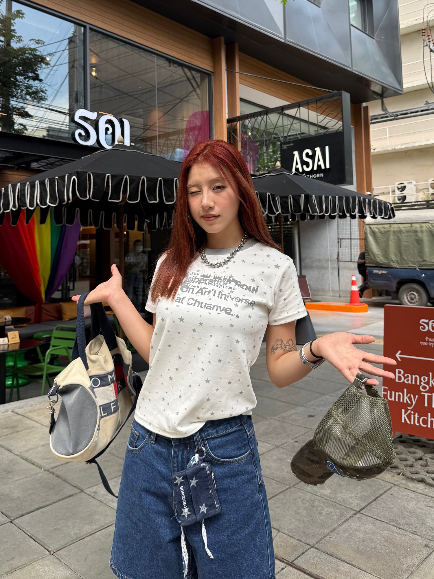 スター総柄 カレッジロゴTシャツ N508