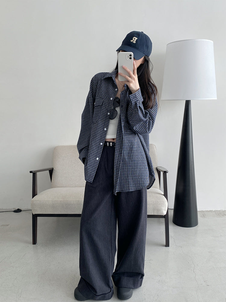 チェック柄長袖シャツ N651