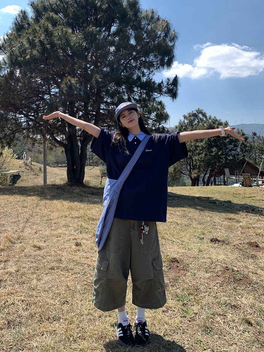 チェック柄半袖ポロシャツ N419