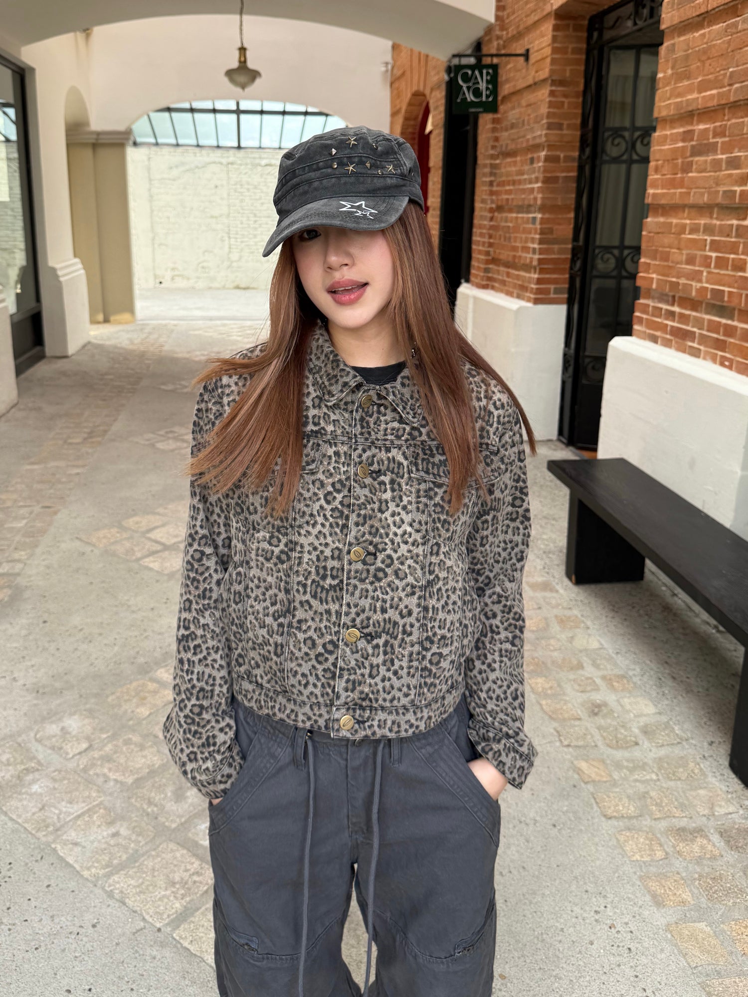 ヒョウ柄ショルダーデニムジャケット N634