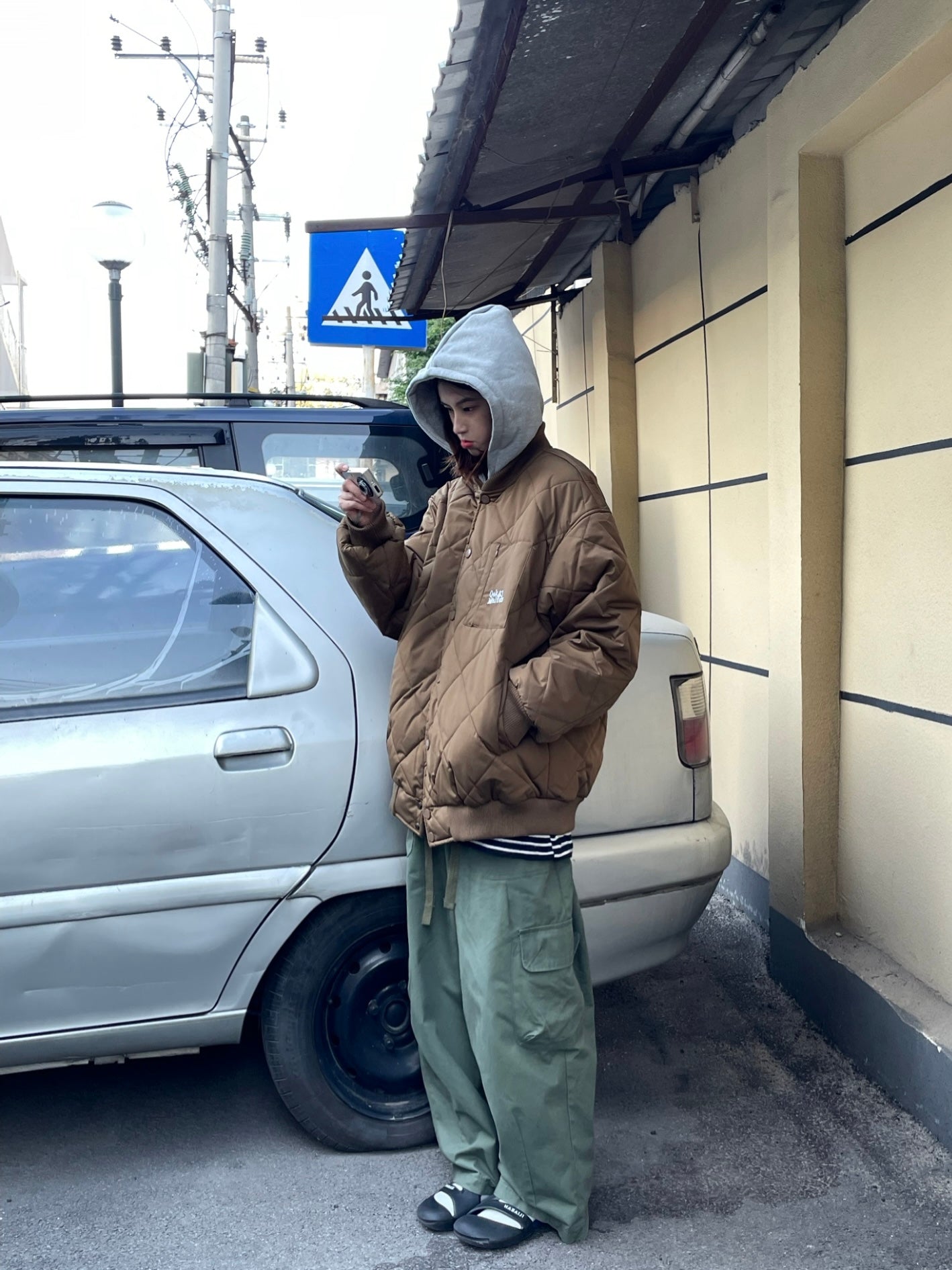 フード取り外し可/ノーカラーキルティングライトダウンジャケット N161