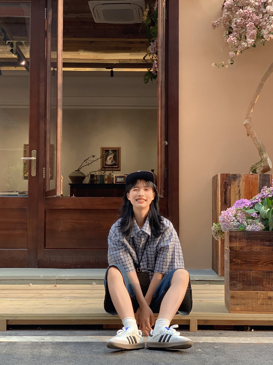 チェック柄長袖シャツ N468