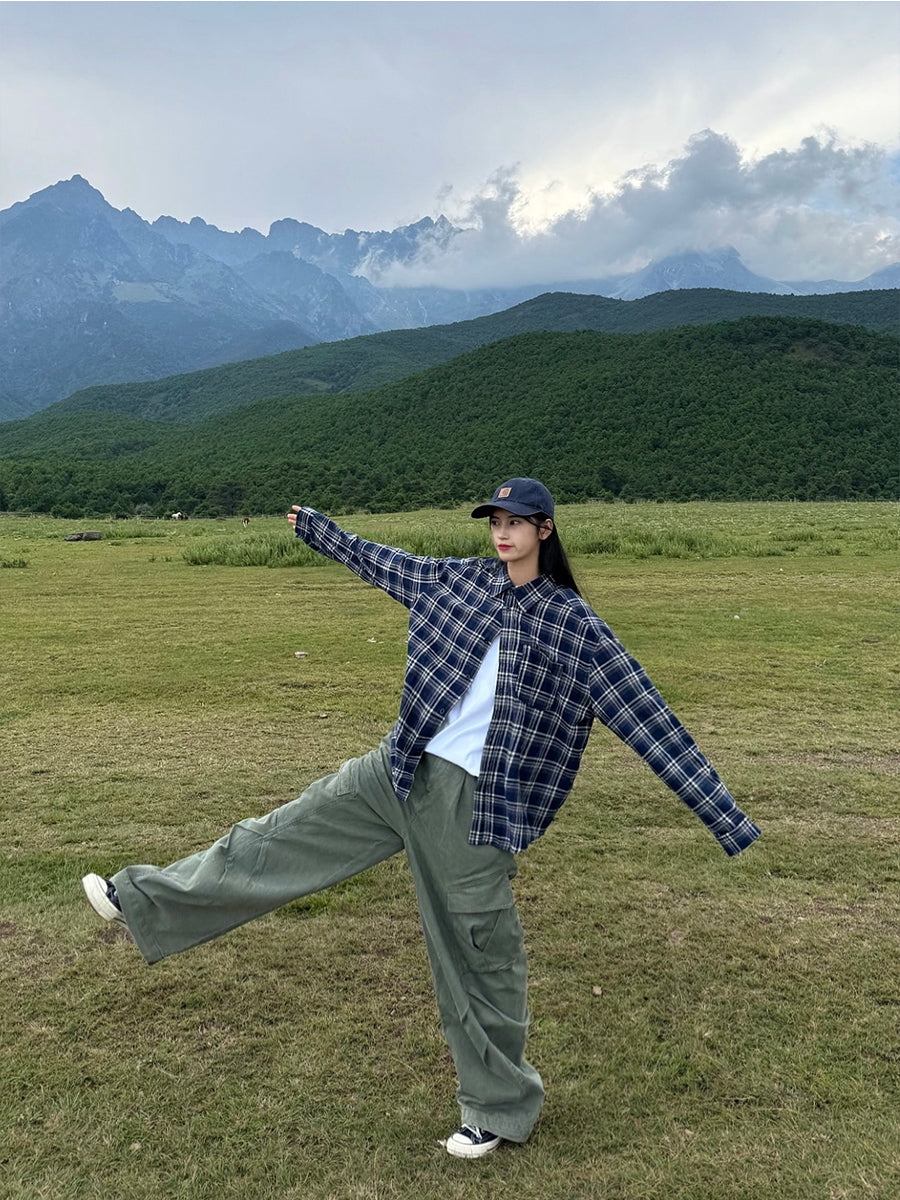 ネイビーブラックチェックシャツ N124