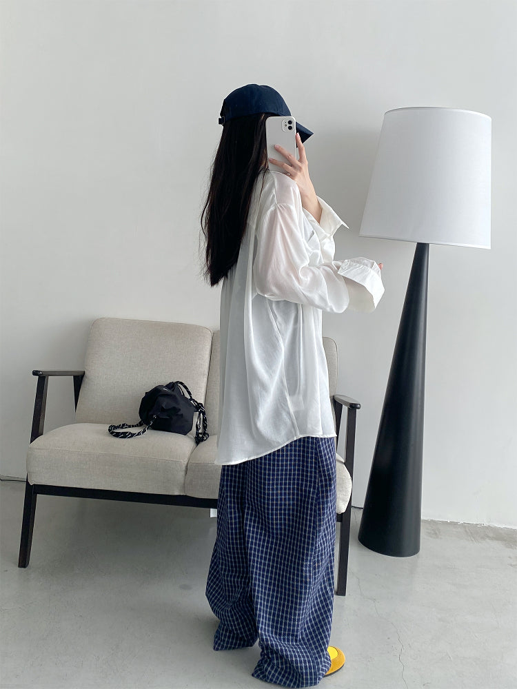 チェック柄ハイウエストワイドパンツ N466