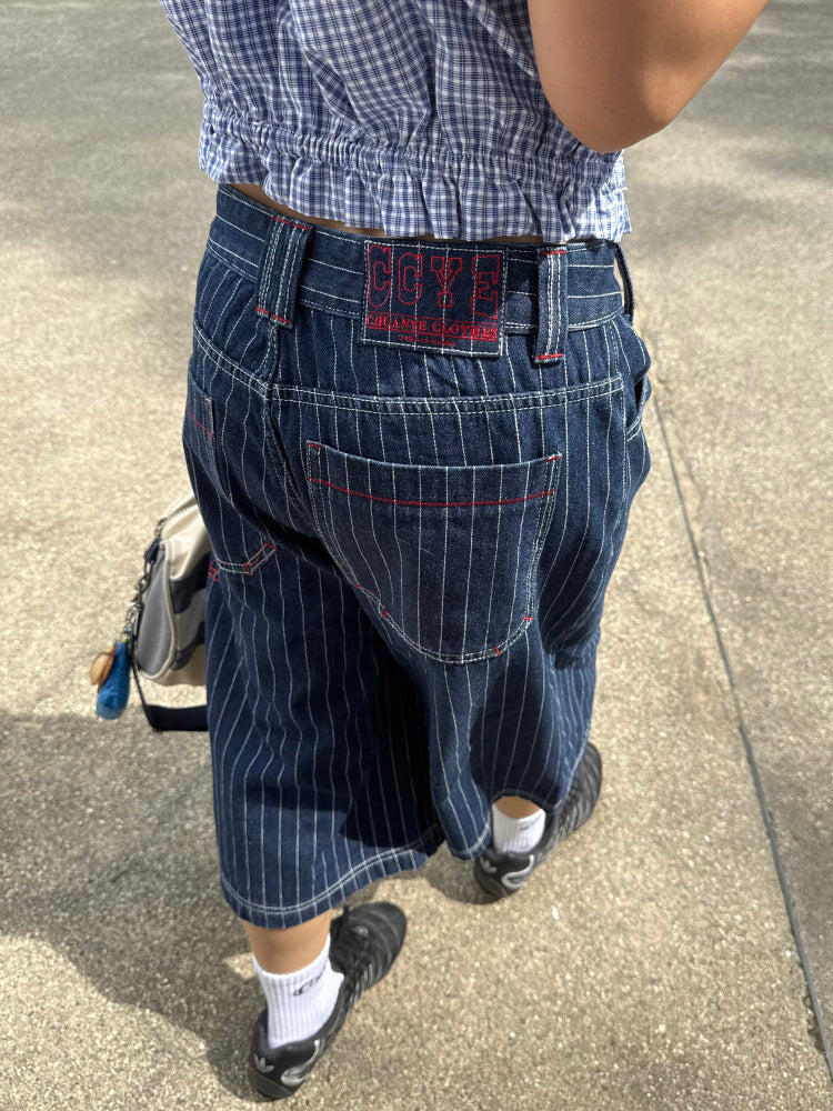 ストライプクロップドパンツ N477